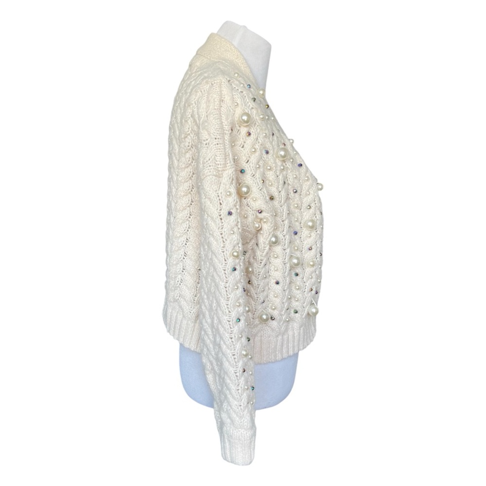 Anthropologie Maeve Embellished Cardigan One Size Cream Pearls - Picture 8 of 14